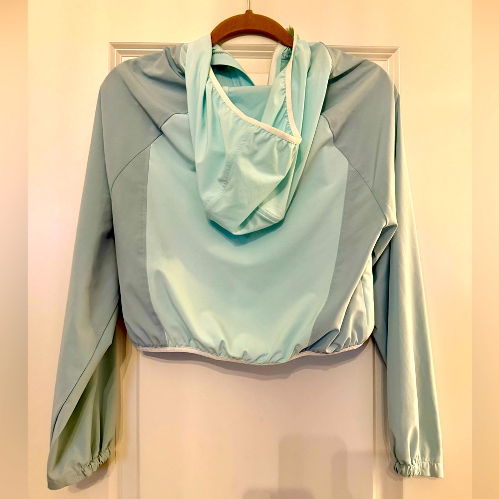 Athleta Track Star Hooded Jacket Light Blue/Aqua/Oasis/Packable-Girls Sz XL / 14 - Picture 2 of 9